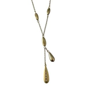Vintage SAQ Gold Tone Teardrop Necklace w/ Rhinestones